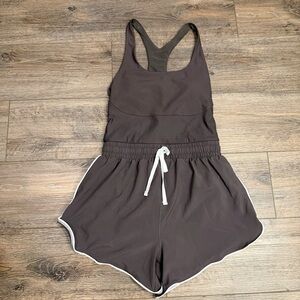 Fabletics Sport Short Racerback One-Piece Romper, Color Iron, XS